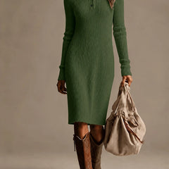 Ribbed Knit Button Midi Dress