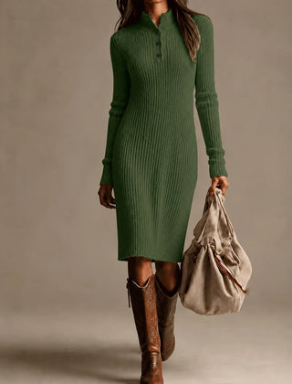 Ribbed Knit Button Midi Dress