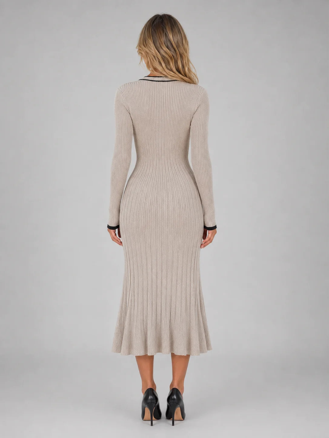Ribbed Button Front Midi Dress