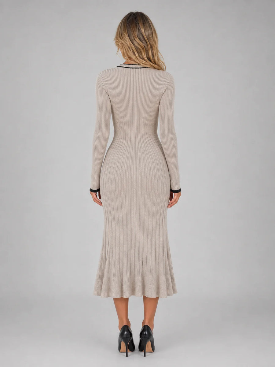 Ribbed Button Front Midi Dress