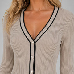 Ribbed Button Front Midi Dress