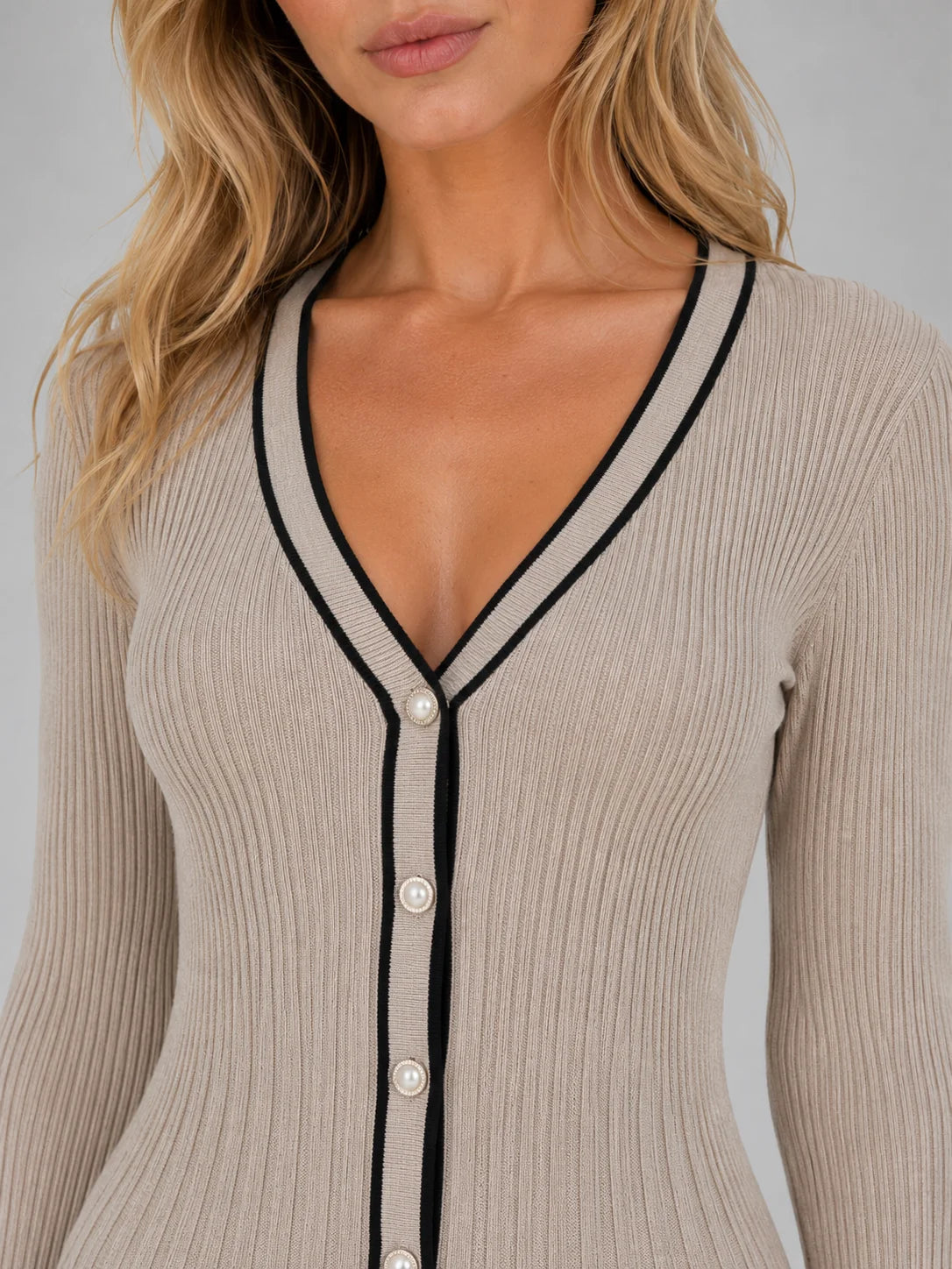 Ribbed Button Front Midi Dress