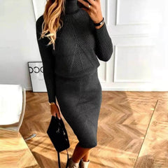 Ribbed Knit Midi Dress – Black