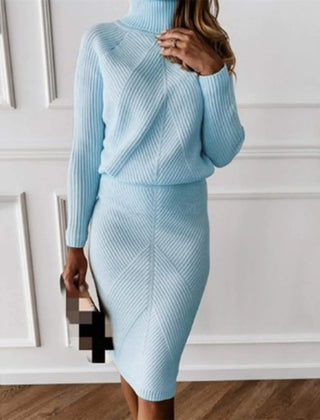 Ribbed Knit Midi Dress – Light blue