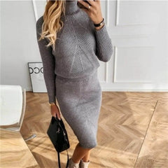 Ribbed Knit Midi Dress – Grey