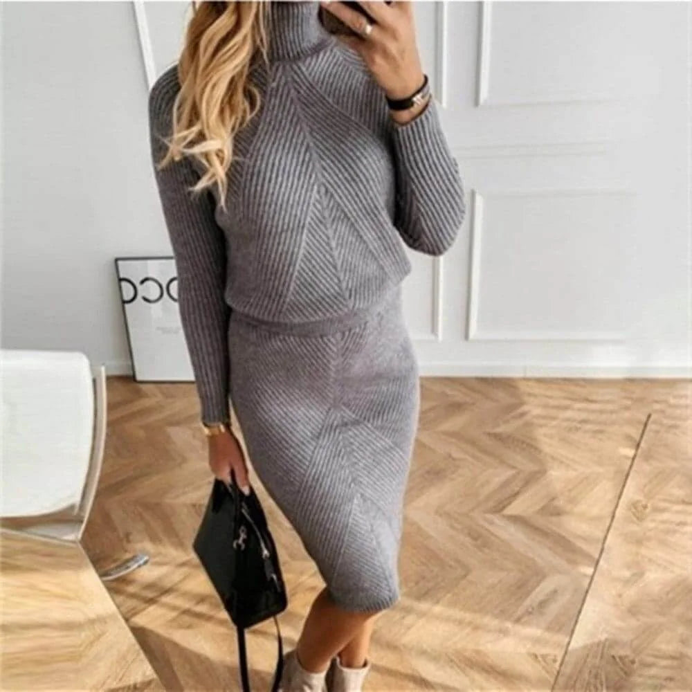 Ribbed Knit Midi Dress – Grey