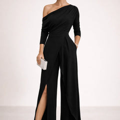 One-Shoulder Wrap Jumpsuit – Black
