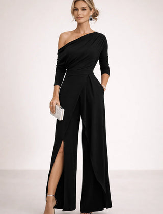 One-Shoulder Wrap Jumpsuit – Black