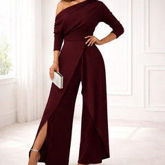 One-Shoulder Wrap Jumpsuit – Navy