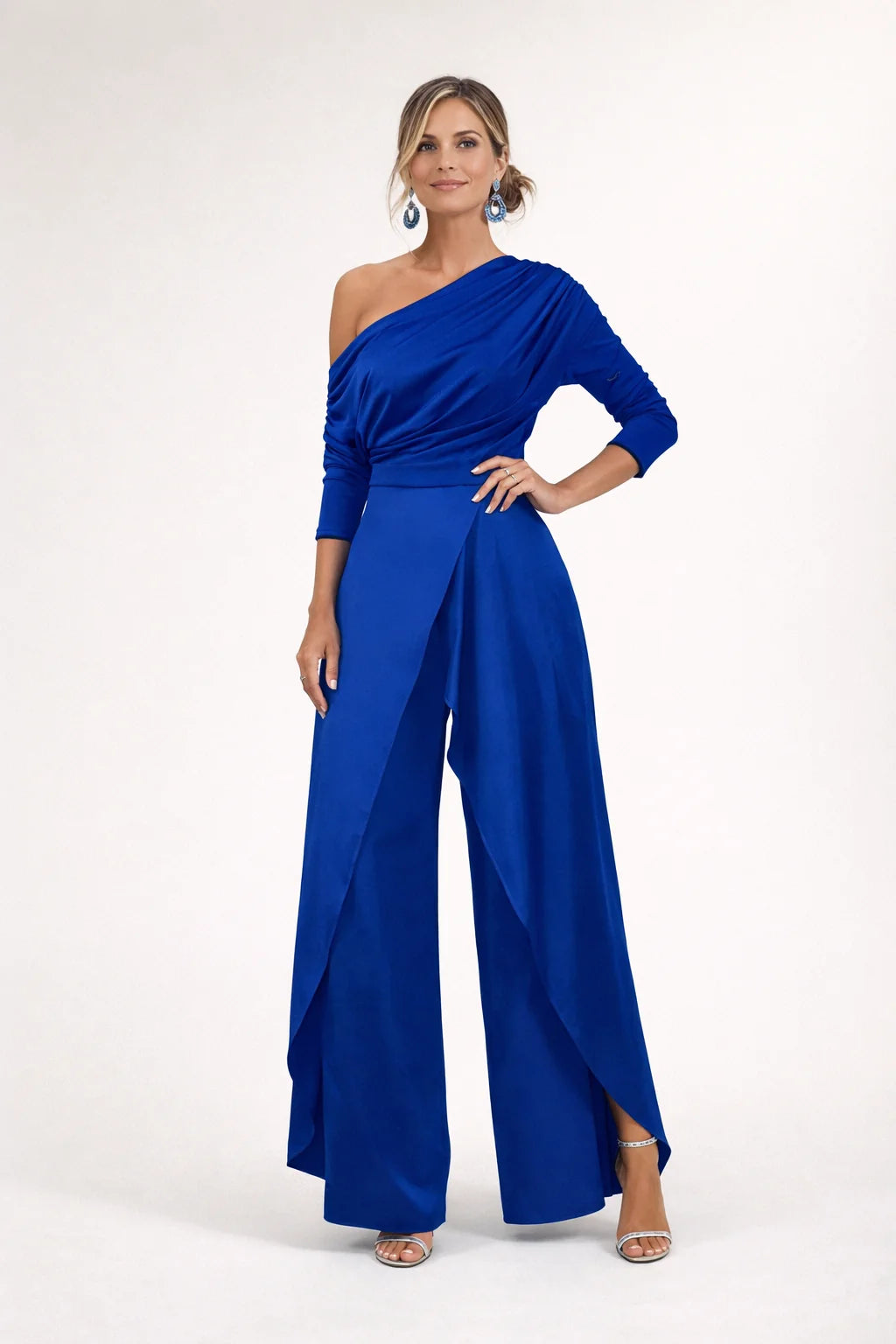 One-Shoulder Wrap Jumpsuit – Blue
