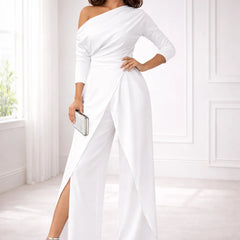 One-Shoulder Wrap Jumpsuit – White