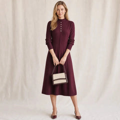 Mock Neck Knit Midi Dress – Burgundy