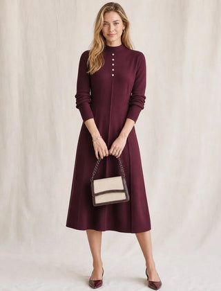 Mock Neck Knit Midi Dress – Burgundy