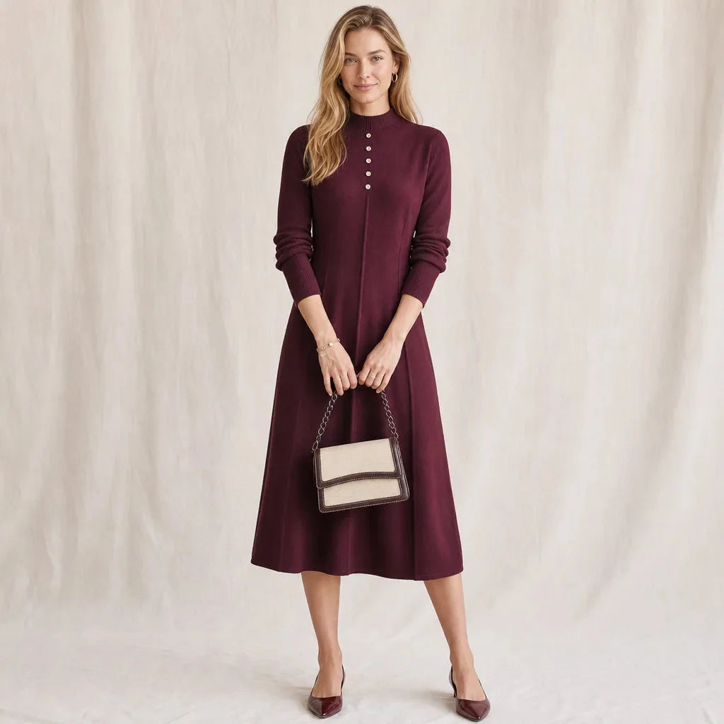 Mock Neck Knit Midi Dress – Burgundy