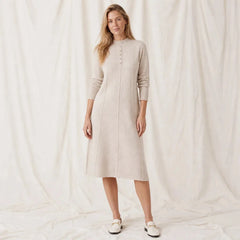 Mock Neck Knit Midi Dress – Cream