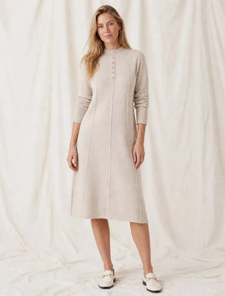 Mock Neck Knit Midi Dress – Cream