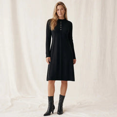 Mock Neck Knit Midi Dress – Black