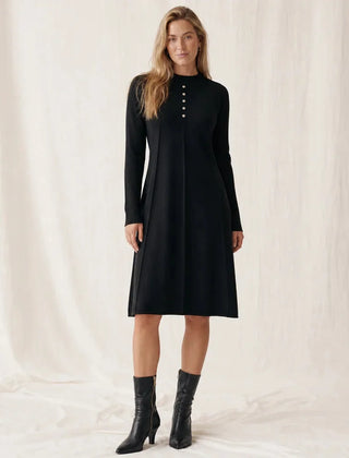 Mock Neck Knit Midi Dress – Black