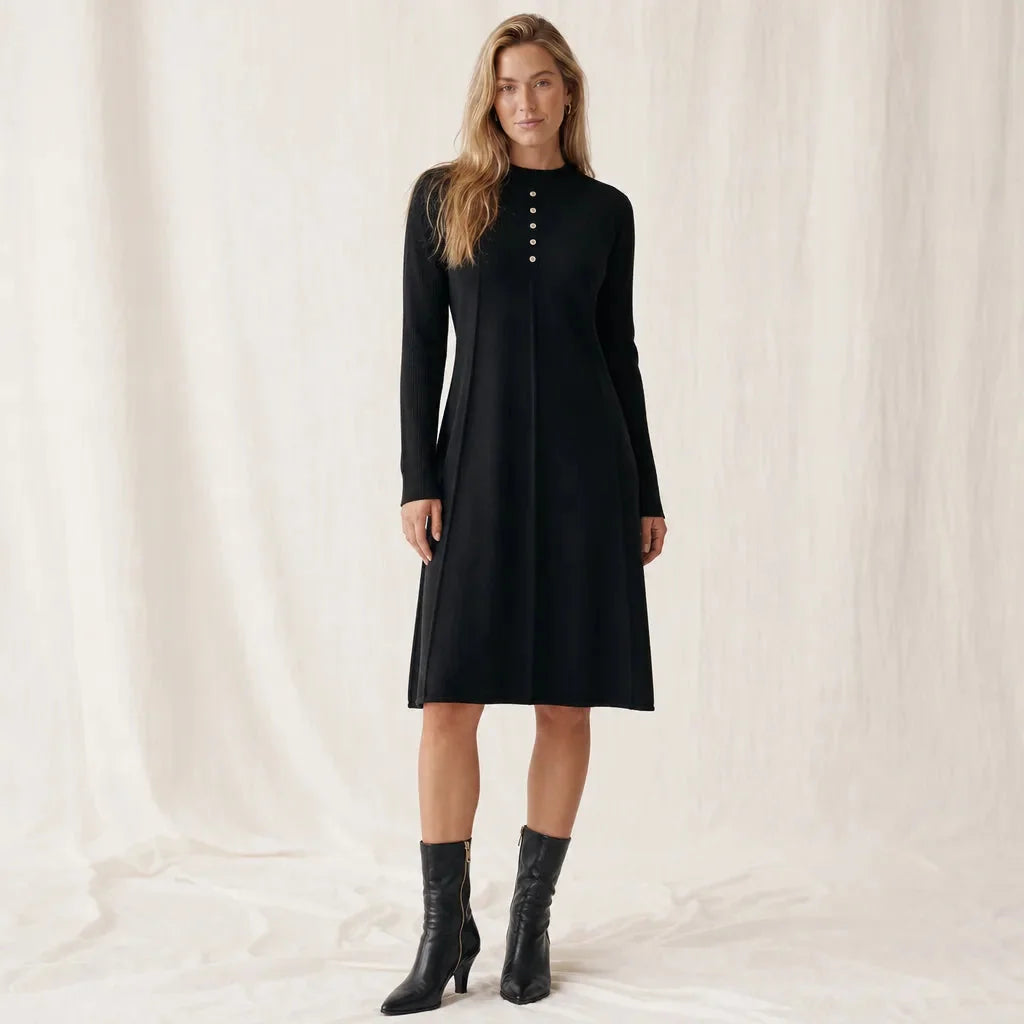 Mock Neck Knit Midi Dress – Black