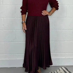 Knit Sweater Midi Dress – Wine Red