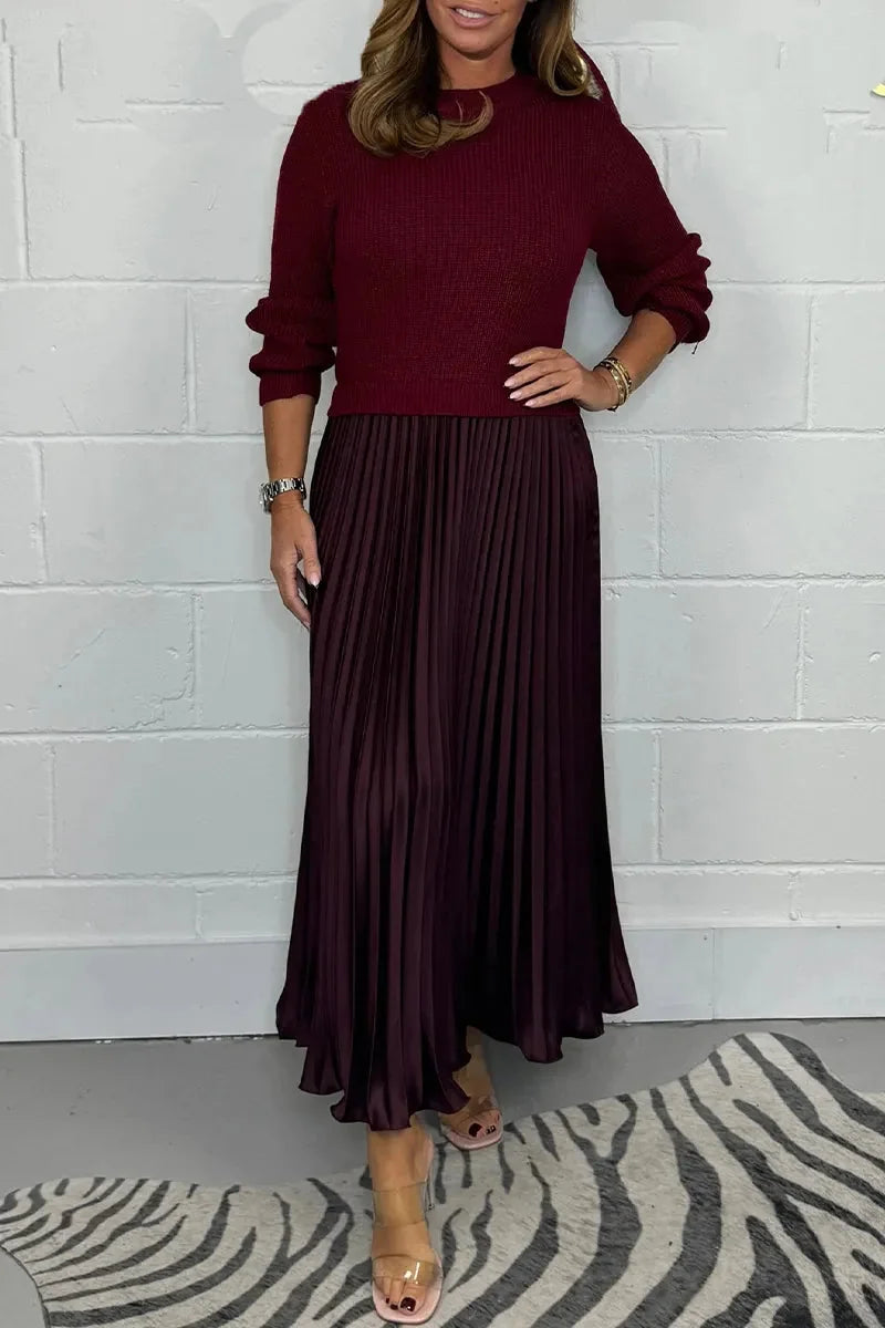 Knit Sweater Midi Dress – Wine Red
