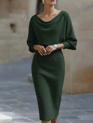 Cowl Neck Ribbed Midi Dress – Green