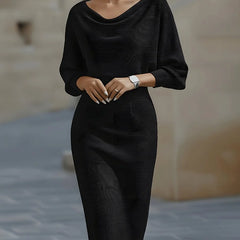 Cowl Neck Ribbed Midi Dress
