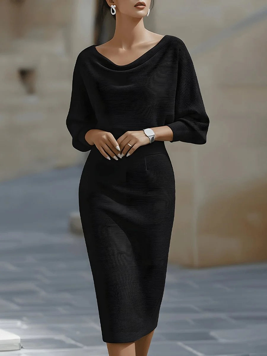 Cowl Neck Ribbed Midi Dress