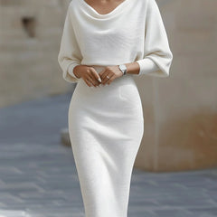 Cowl Neck Ribbed Midi Dress