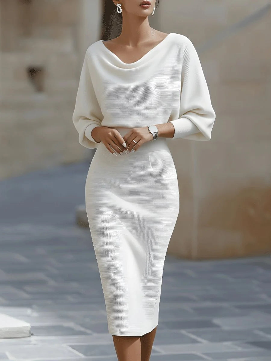 Cowl Neck Ribbed Midi Dress