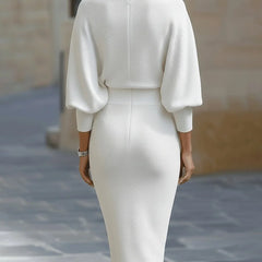 Cowl Neck Ribbed Midi Dress