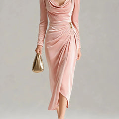 Ruched Velvet Midi Dress – Pink