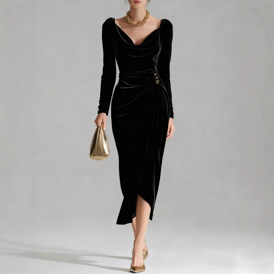 Ruched Velvet Midi Dress
