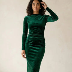 Ruched Velvet Midi Dress