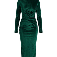 Ruched Velvet Midi Dress