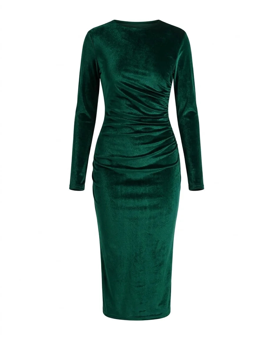 Ruched Velvet Midi Dress