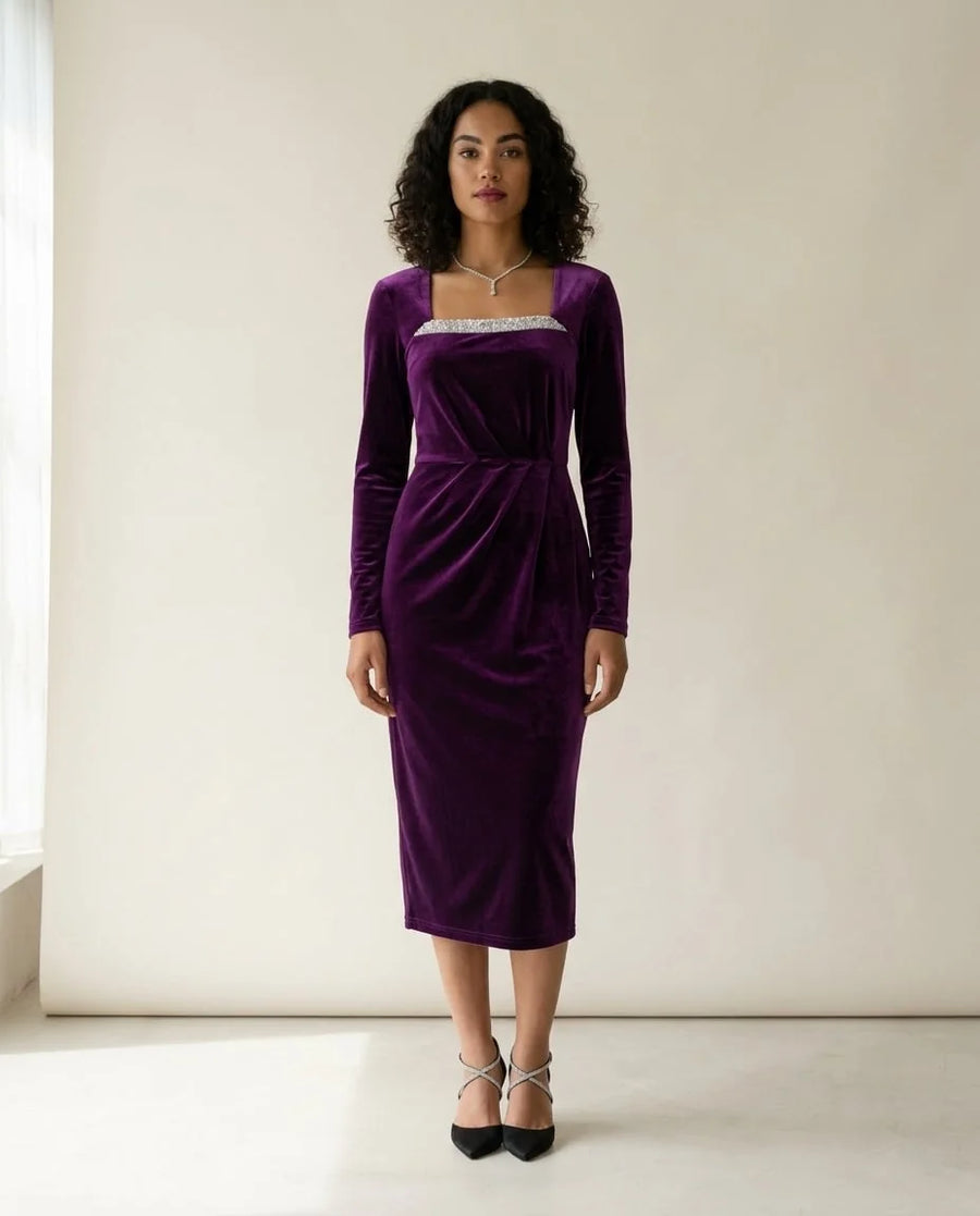 Embellished Velvet Midi Dress