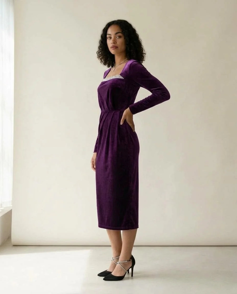 Embellished Velvet Midi Dress