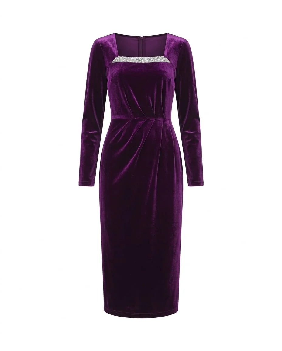 Embellished Velvet Midi Dress