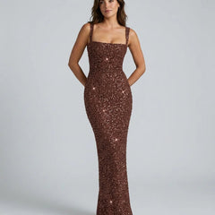Sequin Square Neck Maxi Dress