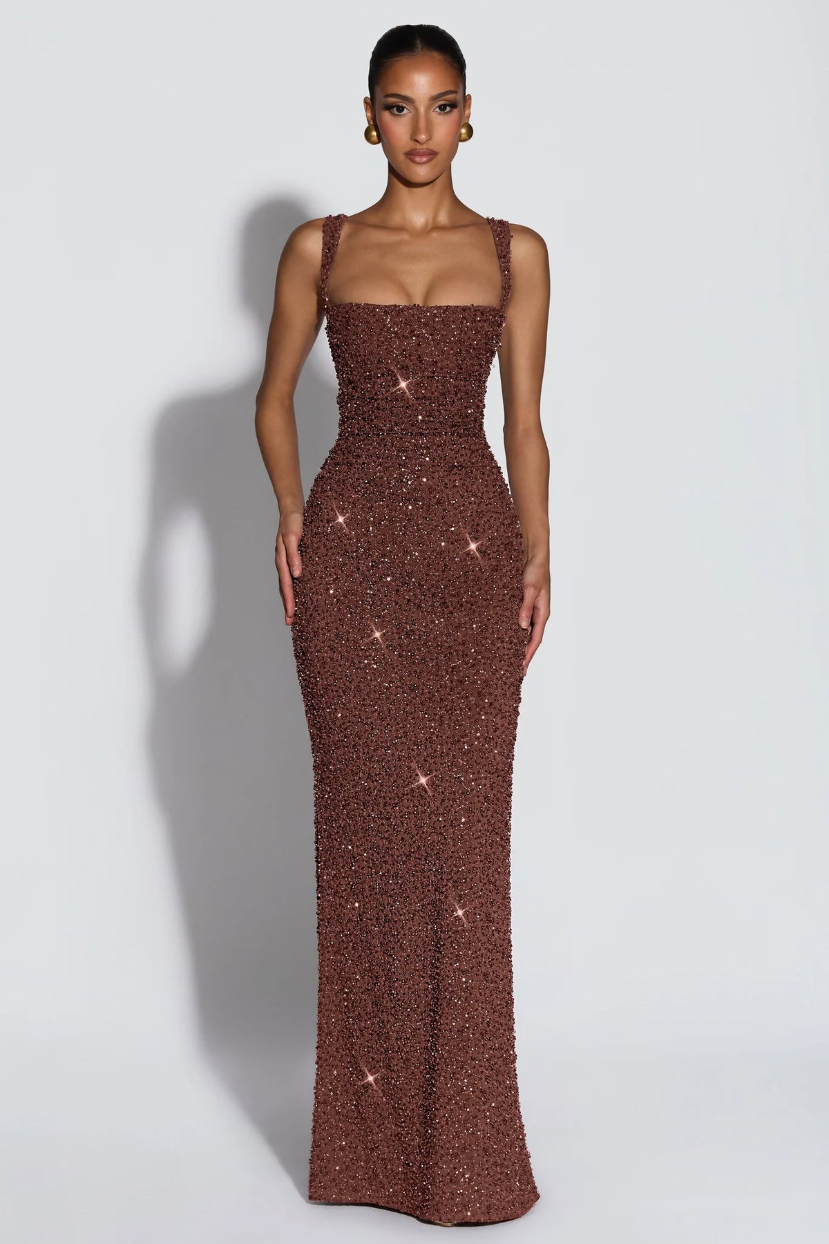 Sequin Square Neck Maxi Dress