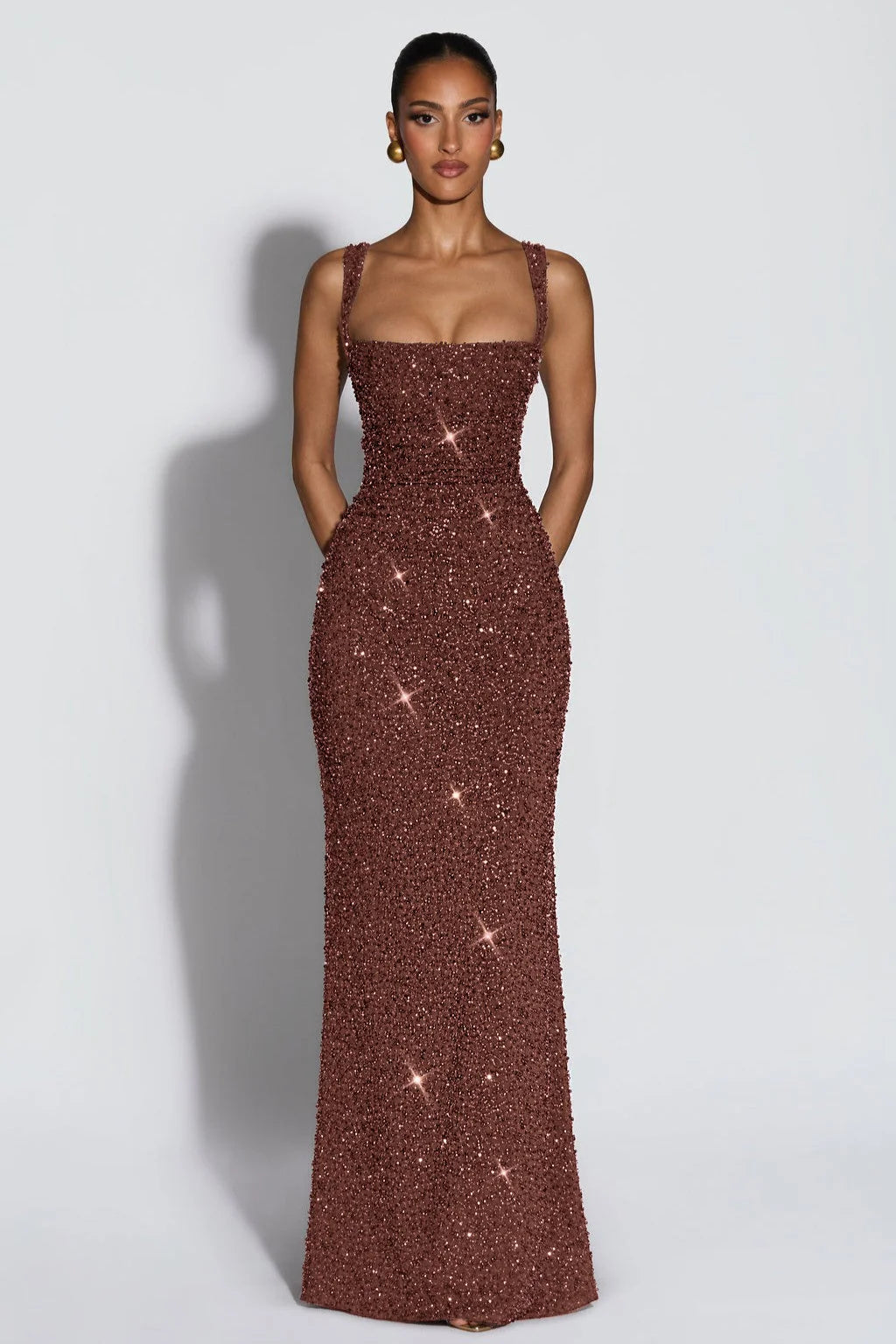 Sequin Square Neck Maxi Dress