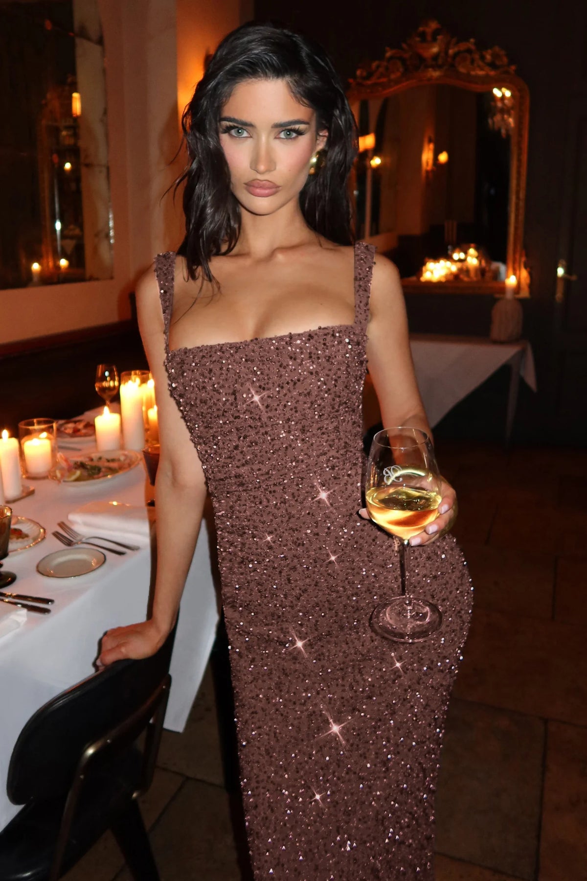 Sequin Square Neck Maxi Dress