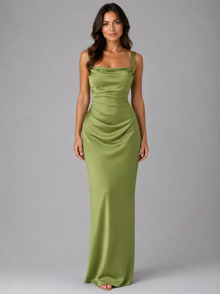 Ruched Square Neck Maxi Dress