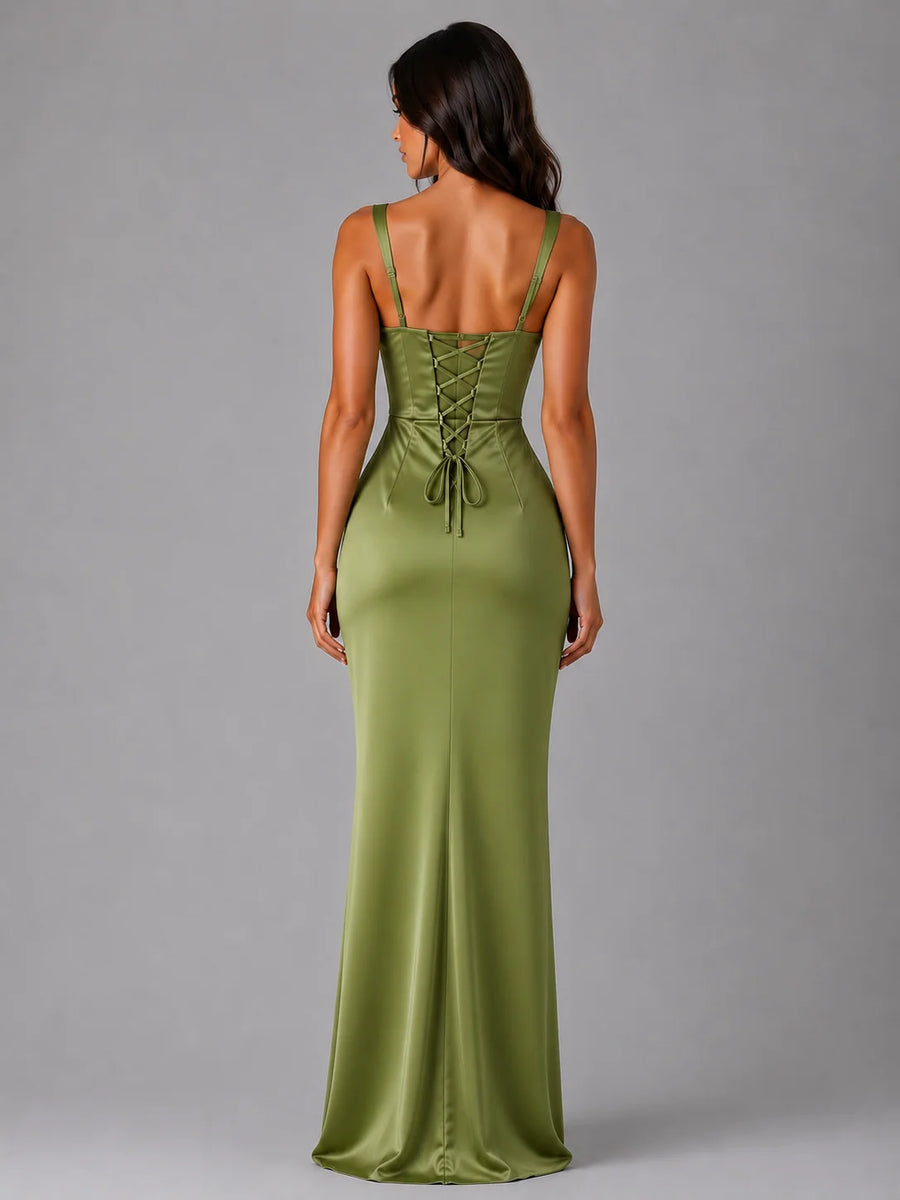 Ruched Square Neck Maxi Dress