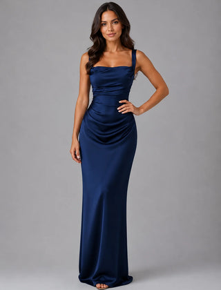 Ruched Square Neck Maxi Dress – Navy