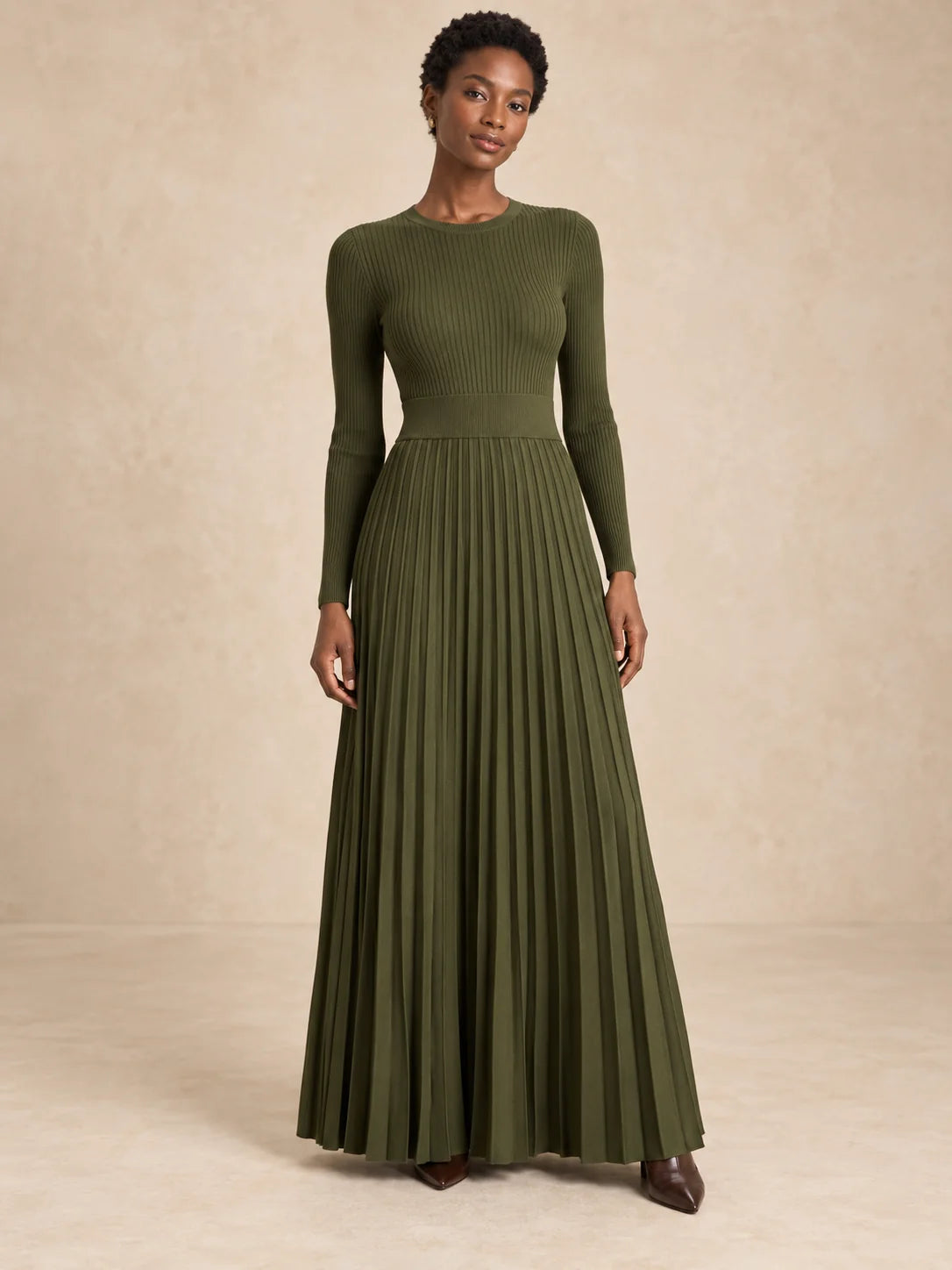 Pleated Knit Maxi Dress