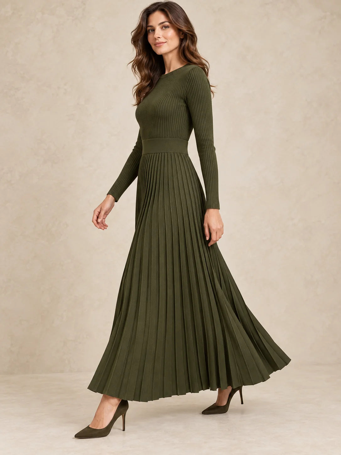 Pleated Knit Maxi Dress