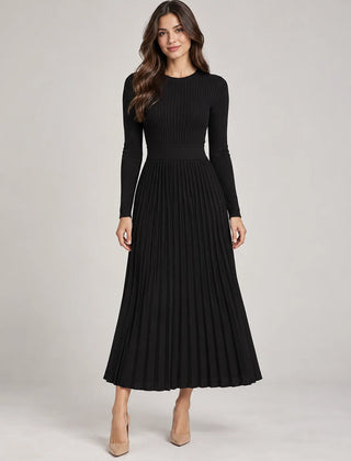 Pleated Knit Maxi Dress – Black