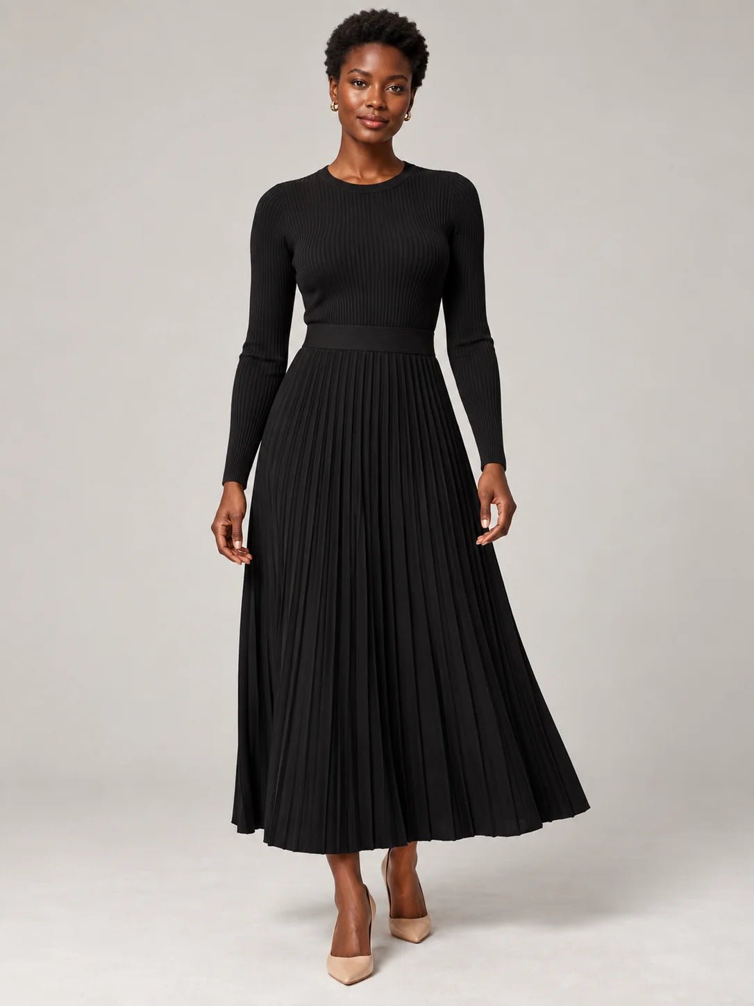 Pleated Knit Maxi Dress